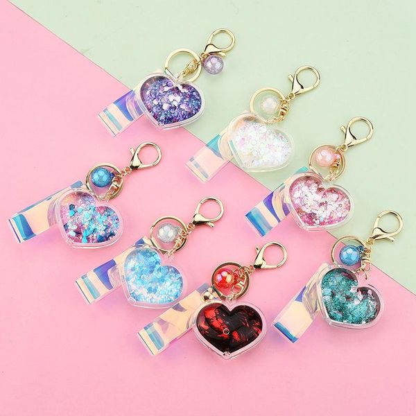 

keychains floating quicksand acrylic heart moving liquid keychain women charm bag pendant lovely car keyring key holder gift, Silver