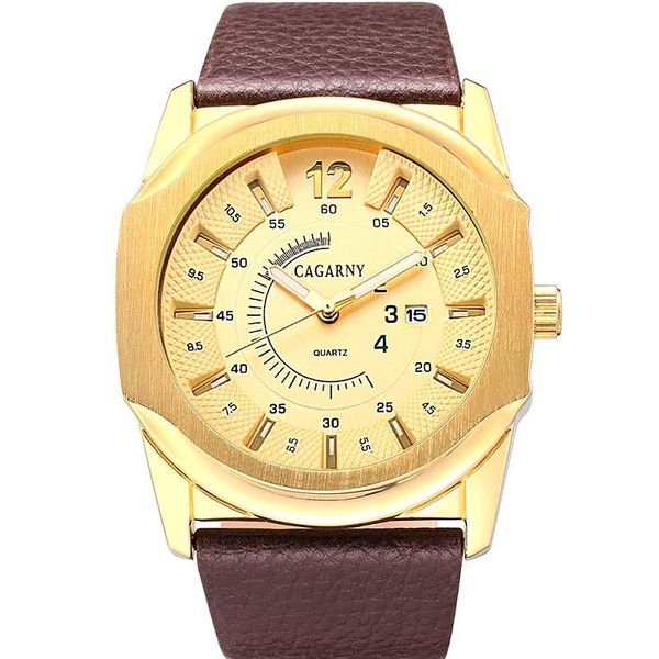 

wristwatches cagarny quartz watch men fashion casual military sports watches leather army style clock relogio masculino, Slivery;brown