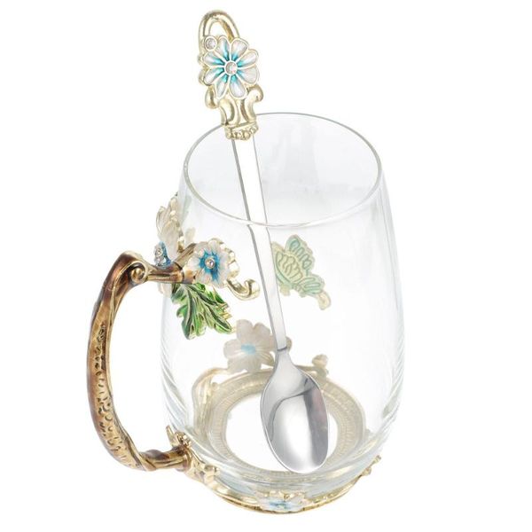 

mugs luxury drinking cup enamel water glass with spoon (assorted color)