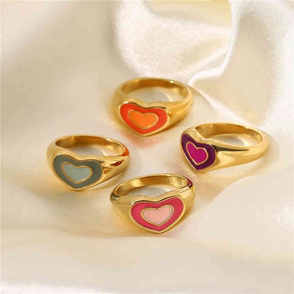 

sp selling heart shape colorful enamel stainls steel heart rings for women jewelry