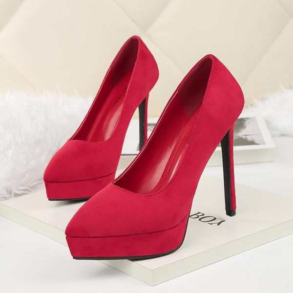 

dress shoes women 13cm fetish high heels wedding pumps lady pointed toe suede valentine scarpins platform club stripper, Black