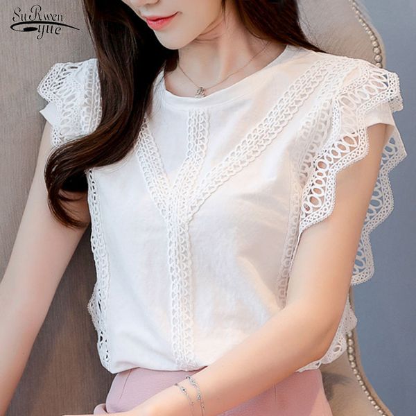 

blusas mujer de moda sleeveless white blouse shirts chiffon women womens and s solid hollow out 4201 210427