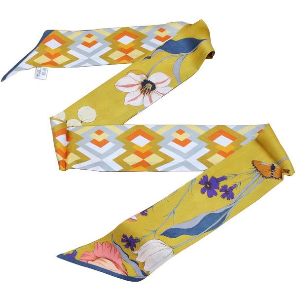 

scarves elegant floral 100% silk bag wraps skinny neck scarf ribbon multi scarve choker long hair band bandeaus drop zsbd221, Blue;gray