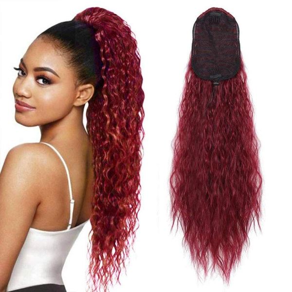 

synthetic wigs ponytail hair water wave piece heat resisting fiber drawstring pony tail dark brown hairpiece, Black