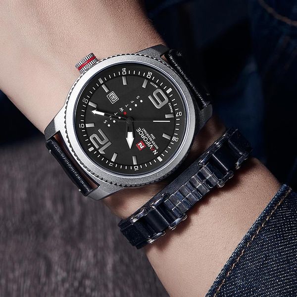

wristwatches naviforce brand watch men quartz watches man leather fashion auto date waterproof wrist wach for drop reloj hombre, Slivery;brown