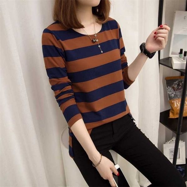 

women spring summer style casual shirts lady long sleeve t-shirts girls striped tees shirs df 210708, White