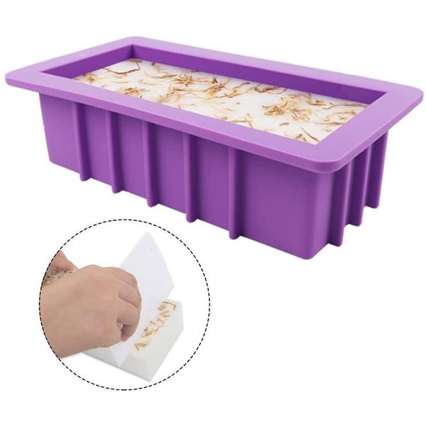 

craft tools lber silicone soap molds, 1pcs 38oz rectangular loaf mold with plastic scraper for handmade