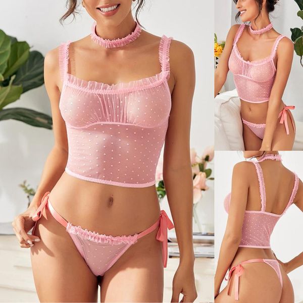 

ladies pajamas lingerie pink split lace mesh gauze bandage muslin underwear + shorts yoga outfit