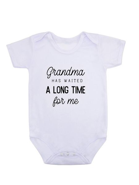 

grandma waited a long time for me baby girls boys jumpsuit born print bodysuits summer kids cute clothes 0-24 months rompers, Blue