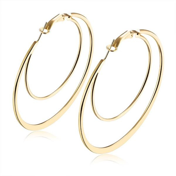 

fashion white/gold color women's earrings multiple sizes double hoop alloy hyperbole jewelry gift eh002 & huggie, Golden;silver