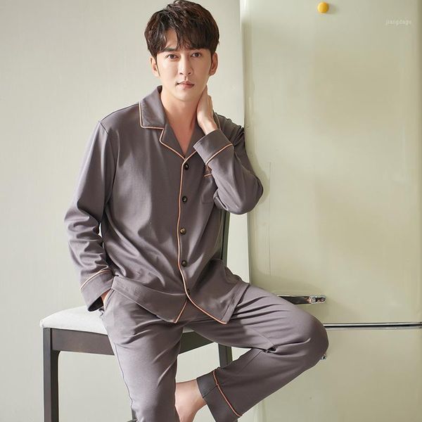 

men's sleepwear 2pcs cotton pajamas sets nightwear men full sleeve casual pijamas suit with elastic waist&povket lounge home wear, Black;brown