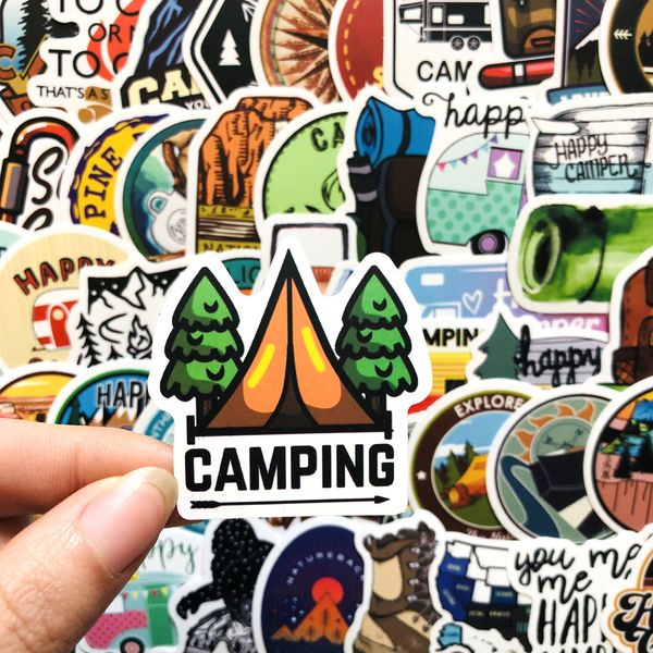

pack of 50pcs wholesale outdoor camping stickers waterproof sticker for luggage lapskateboard notebook water bottle car decals kids gifts to