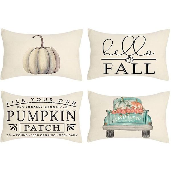 

pillow case fall decor lumbar covers 12x20 set of 4 farmhouse decorations throw pillows for thanksgiving home decorative