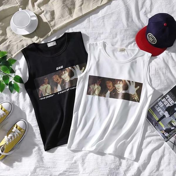 

summer loose men sleeveless fashion tank shirt male clothing, White;black