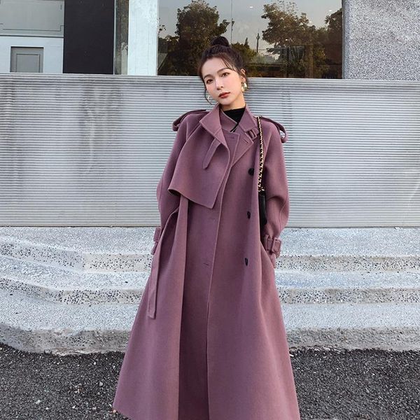 

women's trench coats fashion overcoat women 2021 autumn and winter woolen coat casual, Tan;black