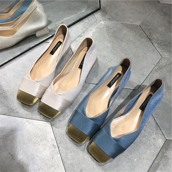 

dress shoes silk wedding women metal closed toe shallow loafers pleated slip on moccasins korean v-open chunky heel bridesmaid flats j0x6, Black