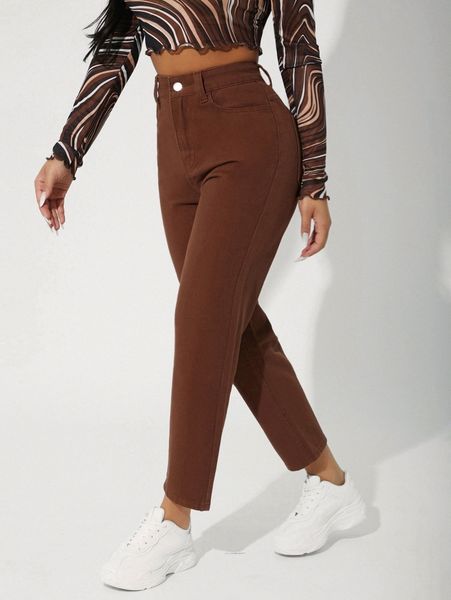 

petite high waist straight leg jeans s91v#, Blue