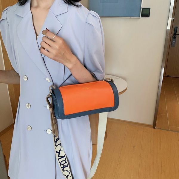 

luxury handbags broadband small cylinder women's 2021 new summer orange single shoulder messenger fashion chest bag contrast bucket bag