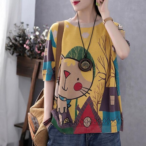 

women's sweaters big face ketty printed sweater women casual half sleeve pullovers, White;black