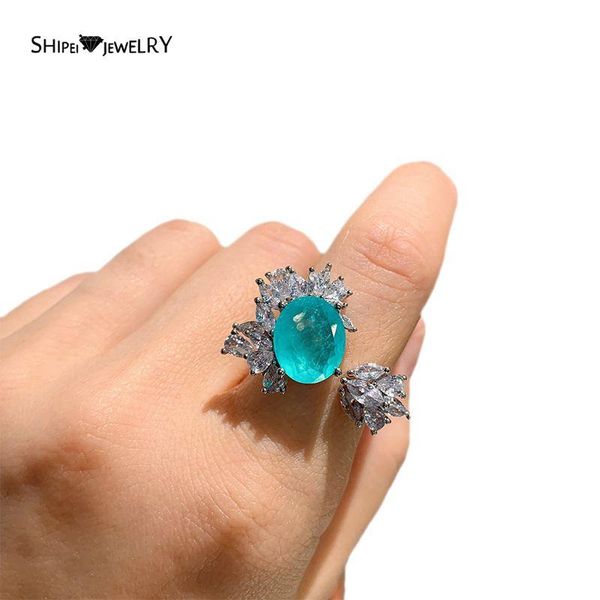 

cluster rings shipei 925 sterling silver emerald paraiba tourmaline created moissanite wedding fine jewelry vintage white gold ring for wome, Golden;silver