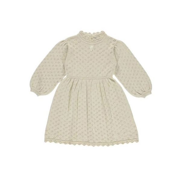 Стиль для осенью и зимней девочки платье детские пустые вязаное платье с длинным рукавом 210515