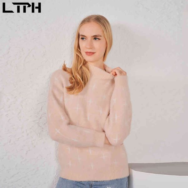 

autumn winter arrival imitation mink cashmere pullover mock neck woman sweaters knitted loose bottoming sweater 210427, White;black