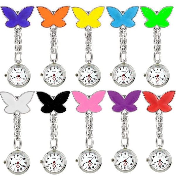 

butterfly nurse pocket watch women doctor pendant clock girl quartz brooch fob hanging medical nurses, Slivery;golden