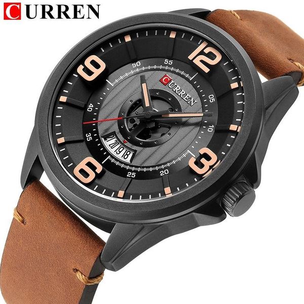 

wristwatches curren fashion sports day date watch for men chronograph wristwatch luxury brand mens watches waterproof leather male clock, Slivery;brown