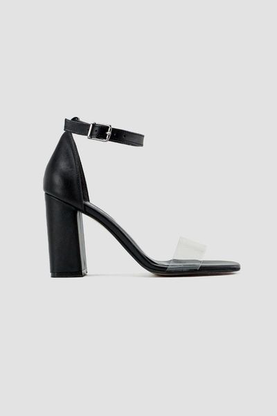 

sandals bess black transparent tape wrist baretli square toe high-heeled shoes