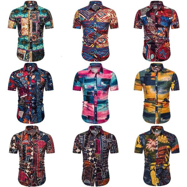 

men's casual shirts shirt short sleeve shirt indian national style series printed men's fashion cenv, White;black
