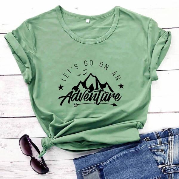 

women's t-shirt let's go on an adventure 2021 arrival summer 100%cotton funny t shirt travel shirts mountain hiking, White