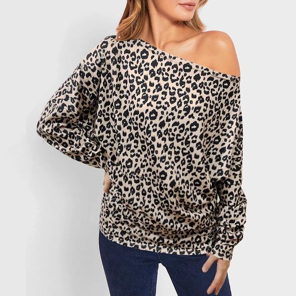 

women's t-shirt python leopard floral print long sleeve t shirt for women spring autumn casual off-shoulder long-sleeve clothes, White