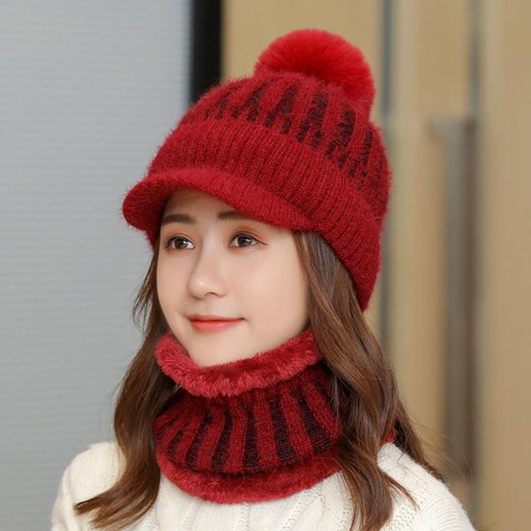 

beanies women's cap winter knitted hats thick warm beanie hat female knit bonnet caps outdoor riding ski sets all-match