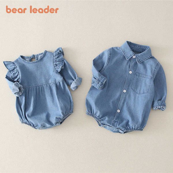 

bear leader 0-2 years born kids denim clothes spring full sleeve bodysuits girls boys casual jumpsuits autumn baby outfits 210708, Blue