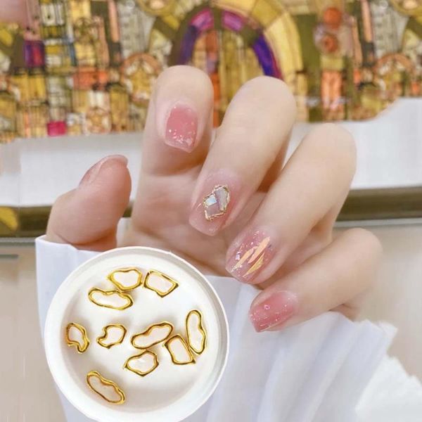 

nail art decorations japanese shining ornament golden border imitation shell shape white irregular symphony jewelry, Silver;gold