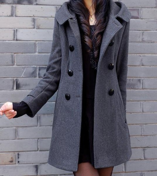 

women's wool & blends s-6xl 2021 spring women fashion medium and long woolen extra large double-breasted hooded slim jacket, Black