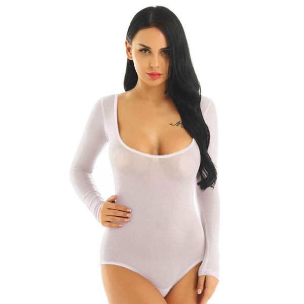 

two-piece suits womens see through sheer mesh bodysuit bust opened thong leotard teddy high cut belly dance crotch with snap button