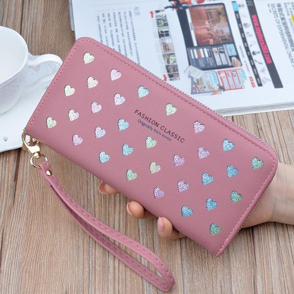 

wallets brand women's long wallet fashion heart-shaped design color hollow out handbag cute cardholder mobile phone bag luxury, Red;black