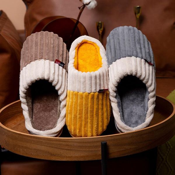 

slippers cotton autumn and winter lovers women with fleece warm leisure indoor non-slip home shoes, Black