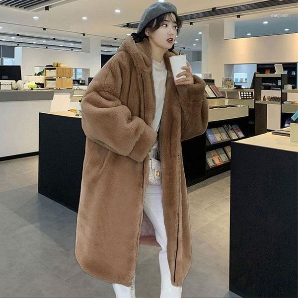 

women's fur & faux hooded oversized jackets winter long coat women parka luxurious warm jacket coats loose -20 degrees1, Black
