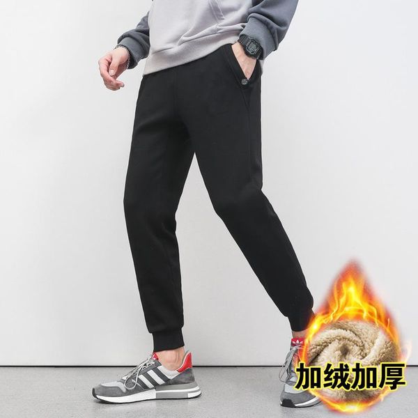 

men's pants sweatpants men winter fleece warm casual male simple sprot jogging man korean streetwear ankle lenght, Black