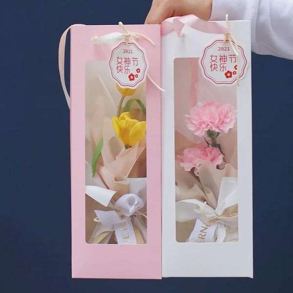 

single rose tote bag flower bouquet packaging with transparent window wedding party birthday gift wrapping paper box wrap