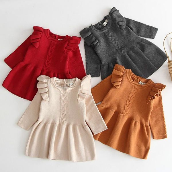 

girl's dresses autumn winter baby girls knitted sweater dress princess elegant toddler kids warm infant children christmas clothes, Red;yellow