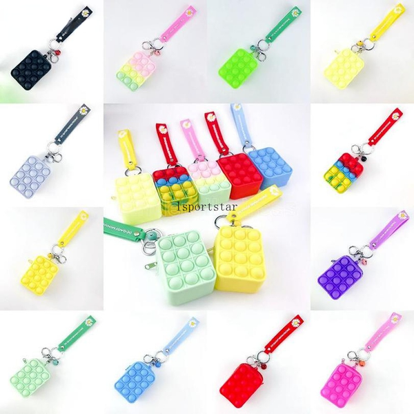 

dhl shipping fidget toys keychain sensory fashion makeup coin purse keyring push bubble rainbow anti stress educational decompression toy
