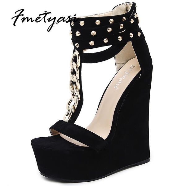 

dress shoes heels women 2021 platform sandals waterproof sturdy sole rubber wear-resistant wedge heel for woman rivet buckle strap hollow, Black