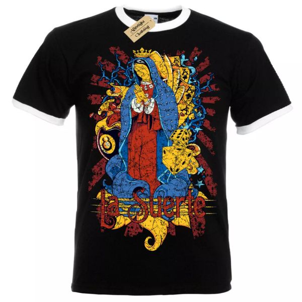

la suerte t-shirt mens ringer, White;black