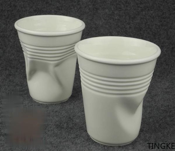 

300ml creative crumpled water cup with ceramic short porcelain coffee breakfast milk tea mugs