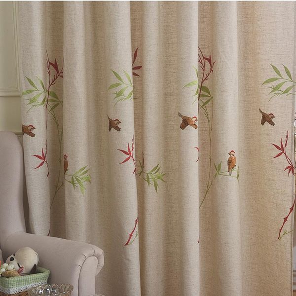 

curtain & drapes american pastoral style curtains for window retro cotton and linen blackout bedroom bird flower embroidered
