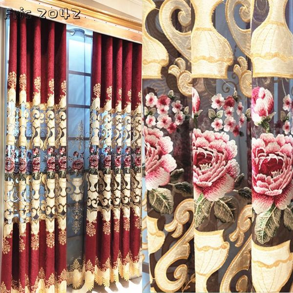 

curtain & drapes 2021 european pastoral wine red festive living room hollow embroidered fabric blue chinese bedroom curtains finished