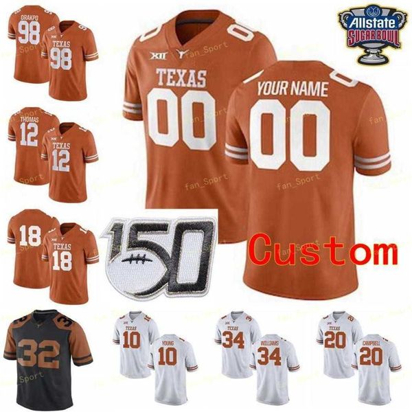 

texas longhorns football jersey ncaa college 46 joseph ossai 9 collin johnson 16 jake smith 12 colt mccoy 20 earl campbell 34 connor william, Black